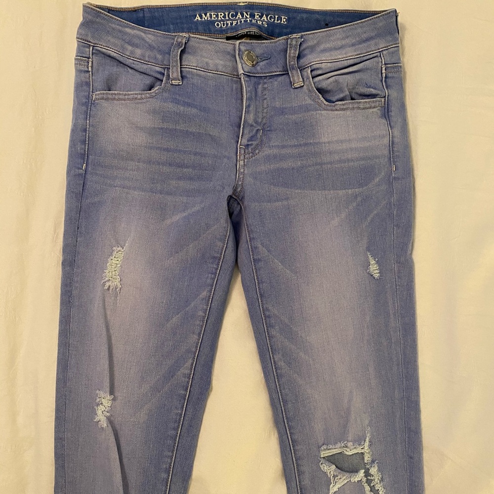 Skinny and stretchy blue jeans